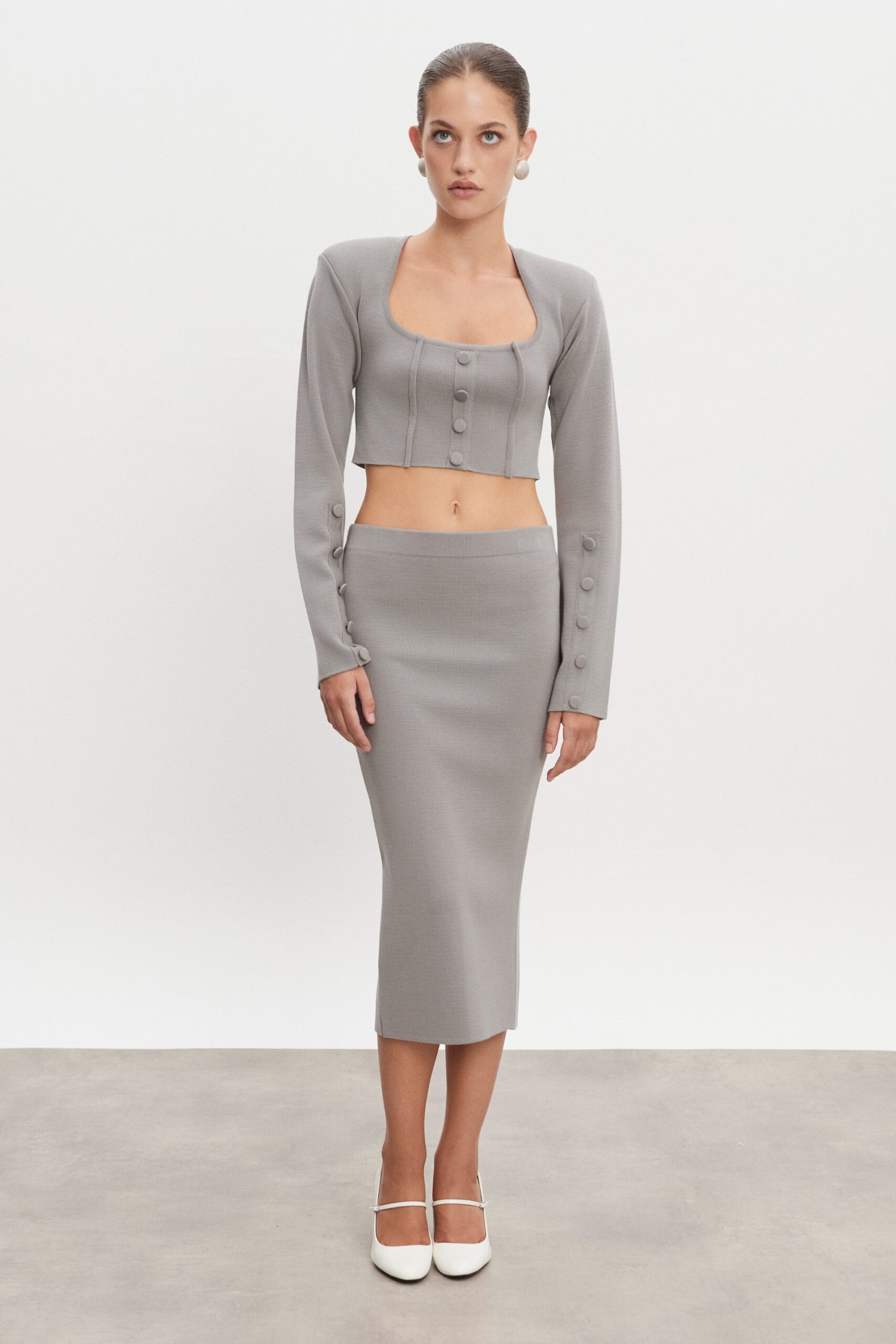 HEAVEN KNITTED MIDI SKIRT GREY - Image 2