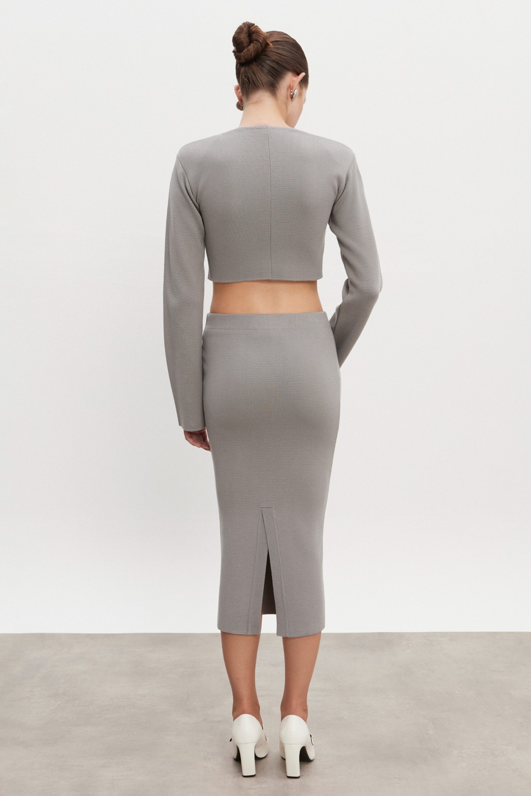 HEAVEN KNITTED MIDI SKIRT GREY - Image 3